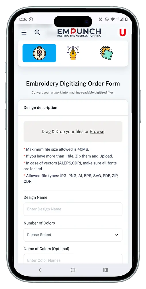 Embroidery Digitizing Order Form