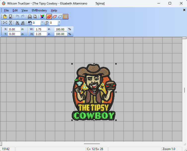 cowboy image digitized for embroidery